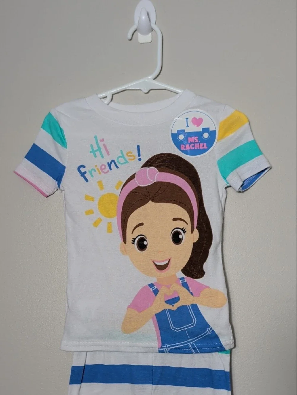 Ms. Rachel Toddler 2 Piece Short Sleeve Top & Pants Pajama Set 18 MO. Rainbow